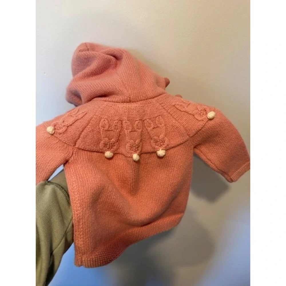 Hanna Andersson Baby Cardigan Bunnies Wool Blend VGUC 60 3-6M